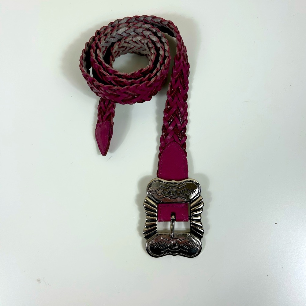 Milor Vintage Pink and Maroon Braided Leather Belt, Size M/L
